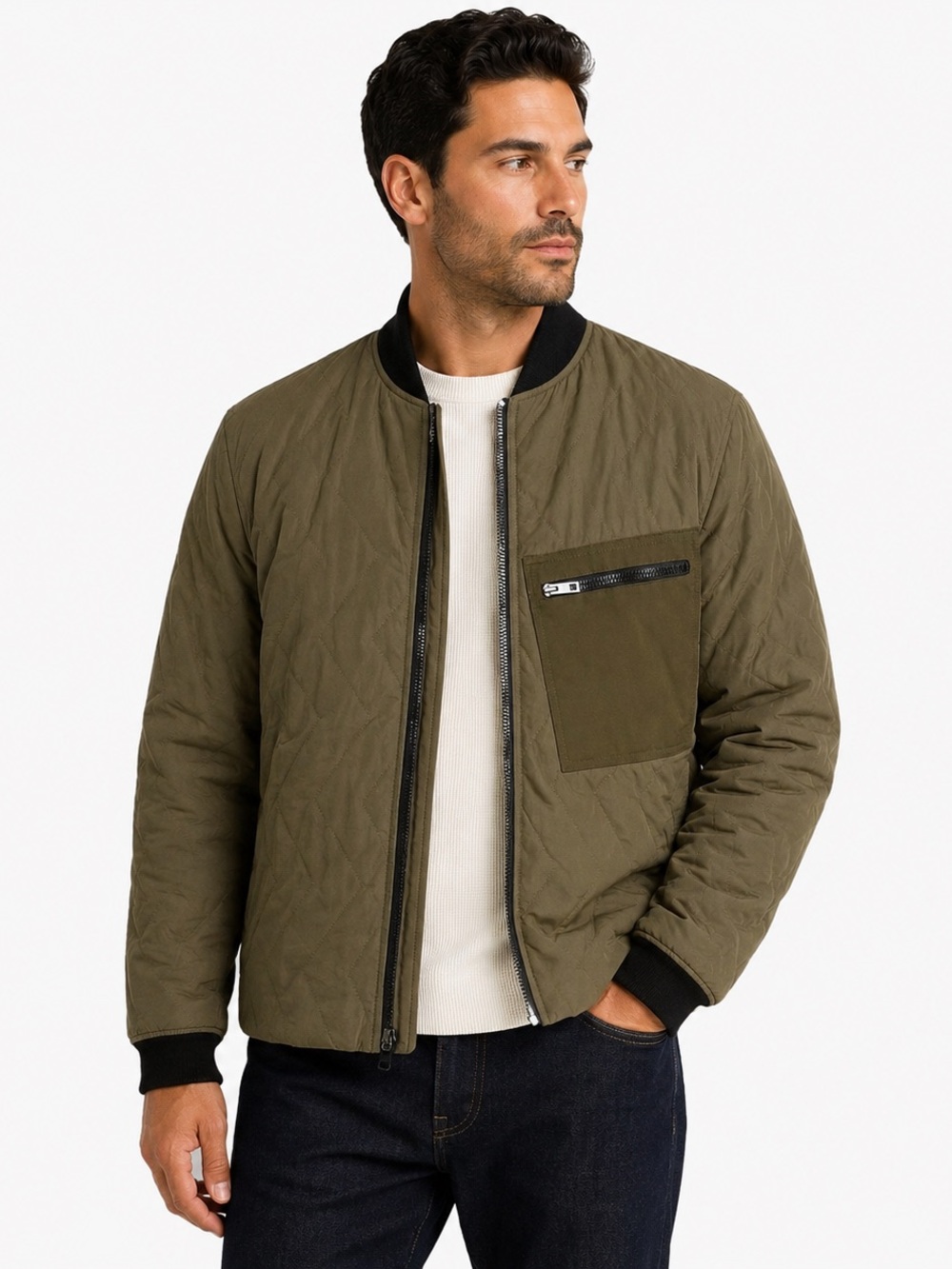 rag & bone Quilted Bomber Jacket Olive Green Men’s Size 40 Medium EUC